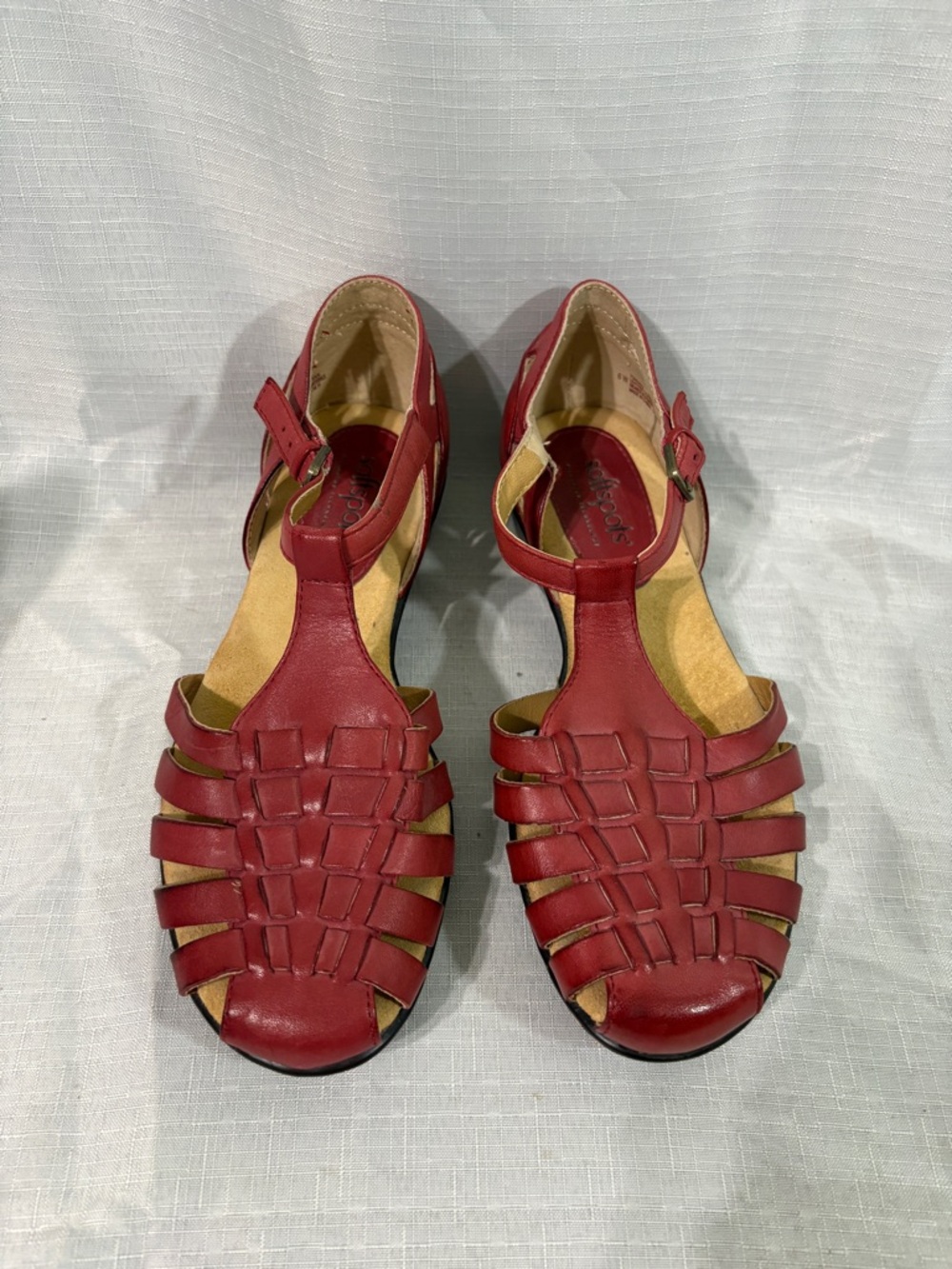 Softspots Red Leather Woven Fisherman Sandals